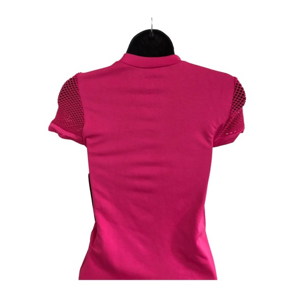 Bebe hot pink mesh rhinestone bebe logo scuba fit stretch active top size XS/S - Picture 9 of 14